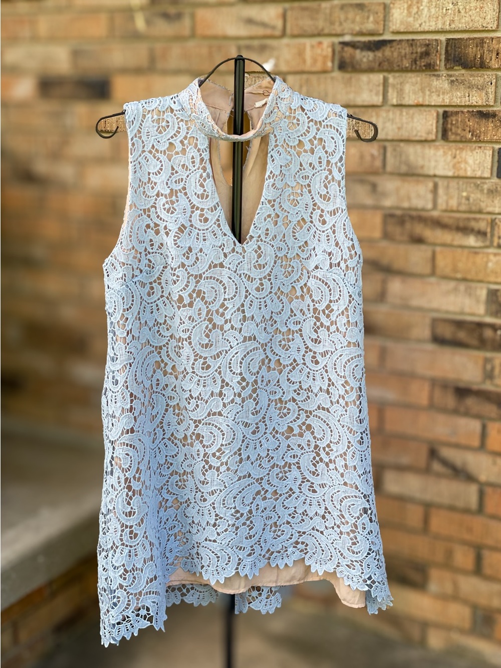 NWT Blu Pepper Dusty Blue Crochet Lace Sleeveless Dress Large